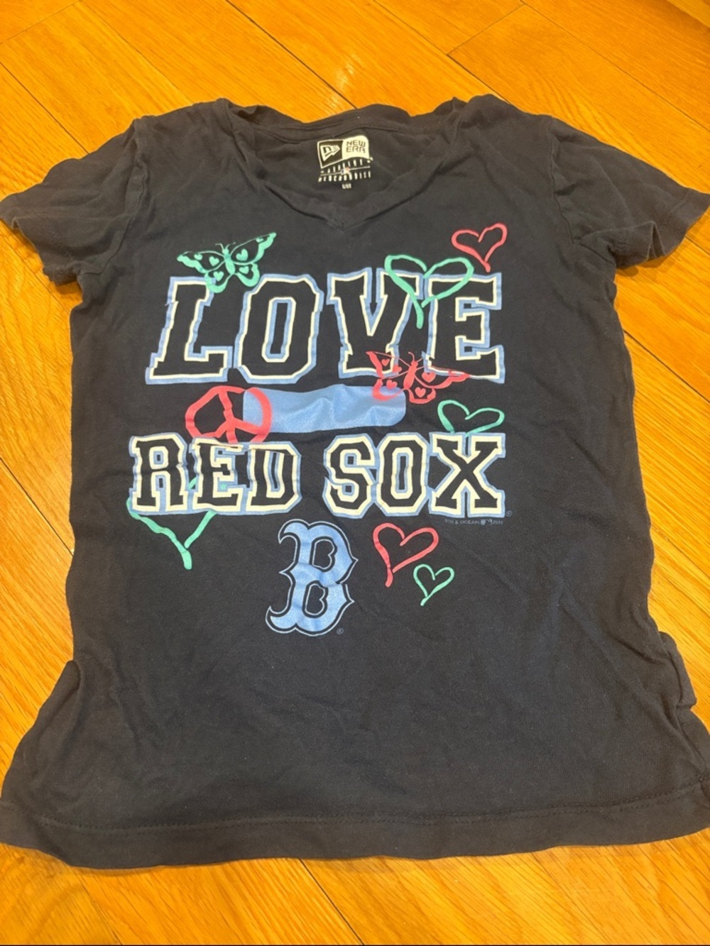 New Era Black Kids' "Love Red Sox" Graphic Tee with Colorful Hearts